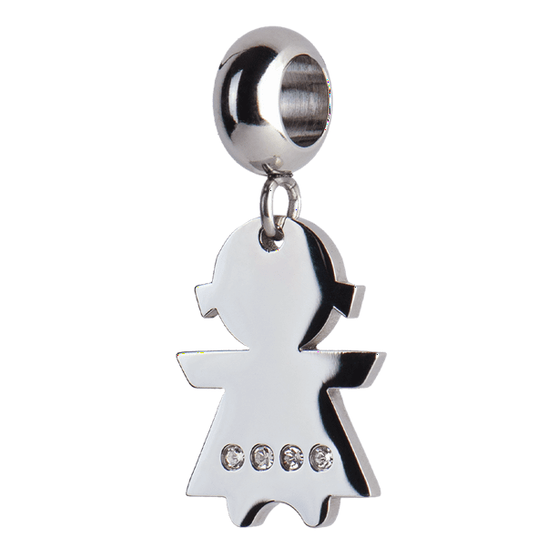 Charm para Pulsera LuckyLy, Dije de Niña, Acero Inoxidable y Zirconia Cúbica, Modelo Abby plateado UNITALLA