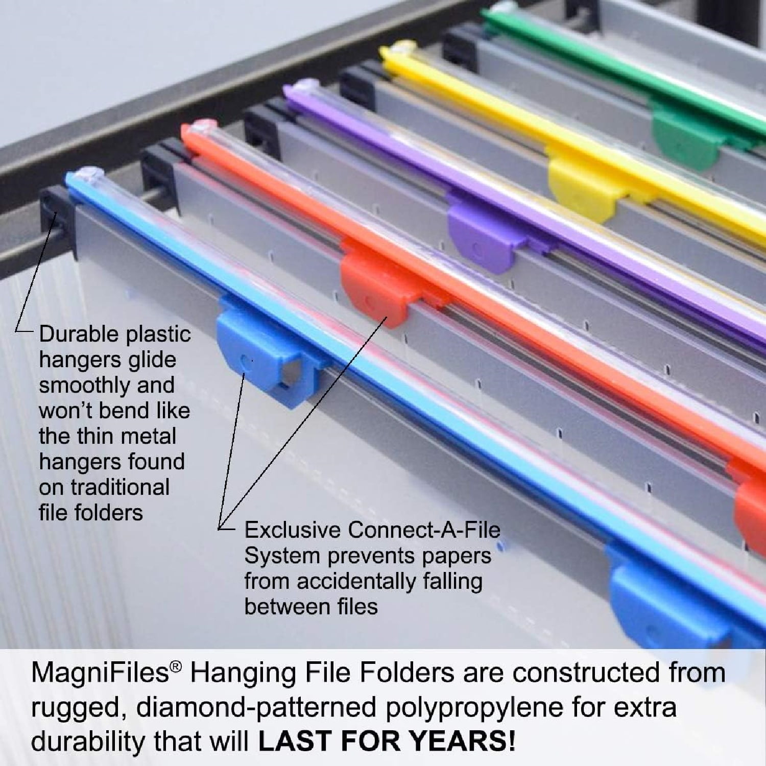 "MagniFile Hanging File Folders V- Bottom Letter Size with 11 inch Magnified Indexes That Double The Size of Your File Titles to Find Files Fast. (Set of 20 Frost) Ultimate Office MagniFile"