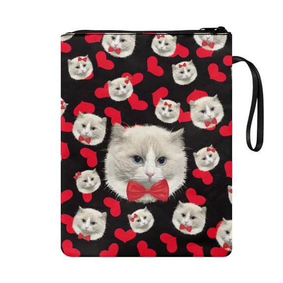 HELLHERO Cat Bow Design Student Gift Bag Zipper Bag, 8.66 x 11.42 Polyester Bible Book Carrying Bag Book Carrying Case Reusable, Book Lovers Gifts
