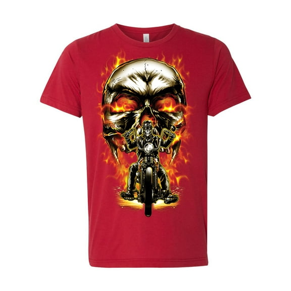 Men's Biker Skull Short Sleeve T-shirt-Red Triblend-xxl