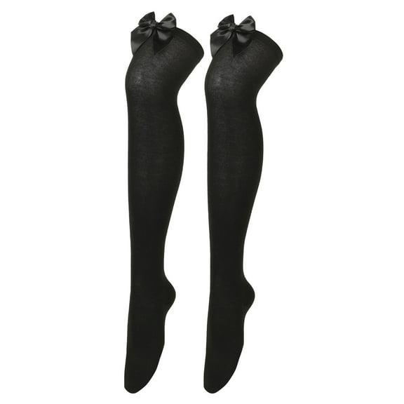 Fgnfyis Women's Thigh High Socks Bowknot Pure Color Over The Knee Long Socks for Festival Christmas Comfortable and Warm Black
