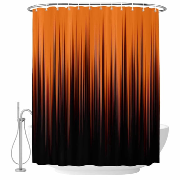 Burnt Orange Black Ombre Shower Curtain, Waterproof Shower Curtains for Bathroom, Modern Abstract Striped Gradient Washable Fabric Bathtub Curtain Set Bath Decor with 12 Hooks Long 72"x84"
