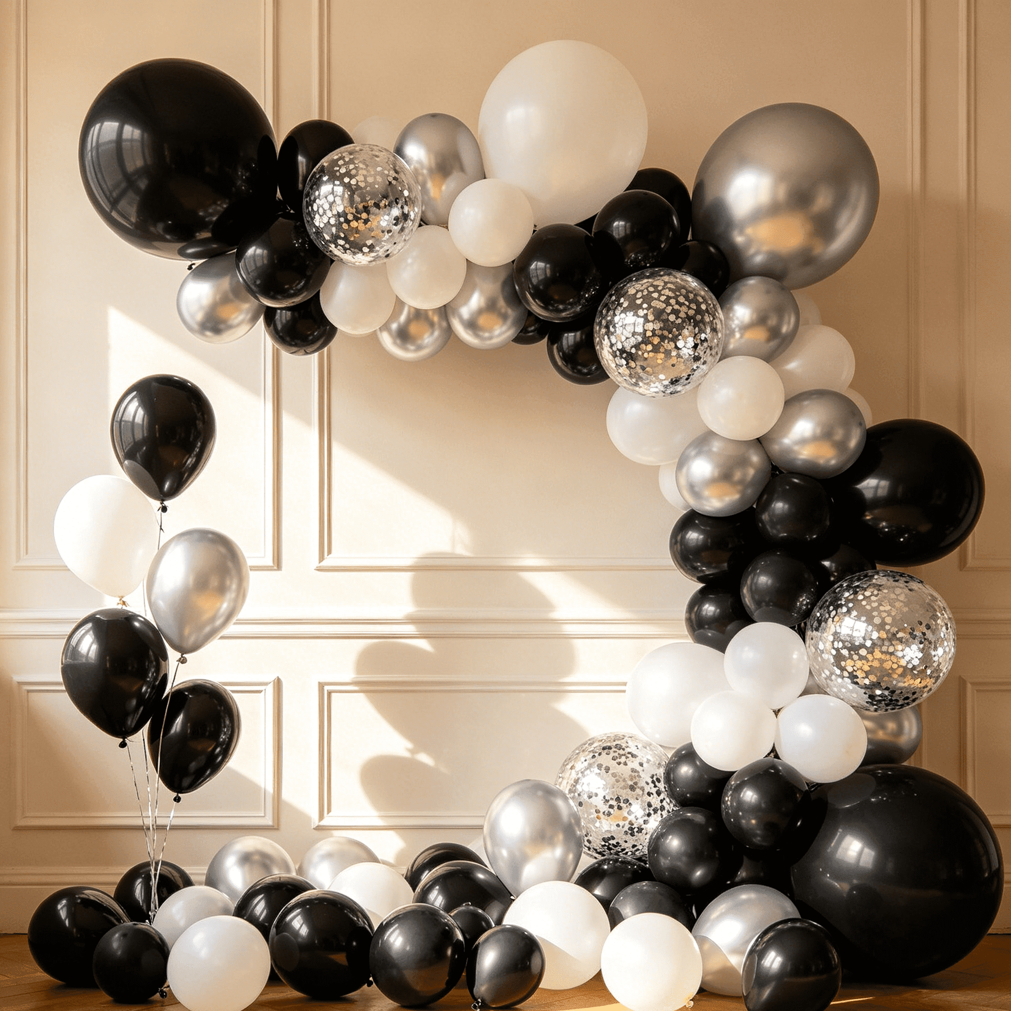 KIRIKOU 138pcs Black Silver and White Balloon Garland Arch Kit 18" 12" 10" 5" Chrome Metallic Confetti Pastel Latex Balloons for Birthday Wedding Baby Shower Party Decors