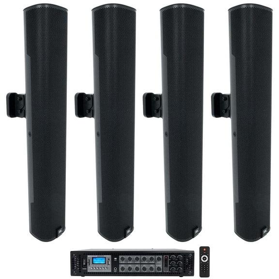(4) JBL COL600-BK 24" Black 70V Commercial Column Wall Mount Array Speakers Amp