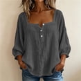 thumbnail image 2 of Miluxas Womens Long Sleeve Blouses Summer Cotton Linen Square Neck Tunic Shirts Button Up Loose Fit Business Casual Blouse Vacation Outfits Gray, 2 of 7