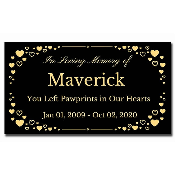 2.5" H x 4.5" W, Elegant Heart Engraved Brass Plaque, Memorial Name Plate, Glossy Black Finish with Gold Text, Customize Message, Made in USA