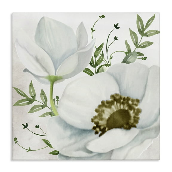 Stupell Industries Magnolia & Leaf Sprigs Plants & Flowers Painting Wrapped Canvas Art Print Wall Art, 17 x 17