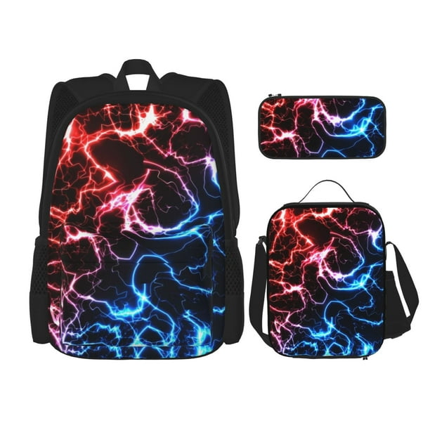 Balery Red And Blue Lightning Mochila escolar 3 en 1 para niños: mochila resistente con lonchera térmica y estuche para lápices. Mochila escolar para niños y niñas.