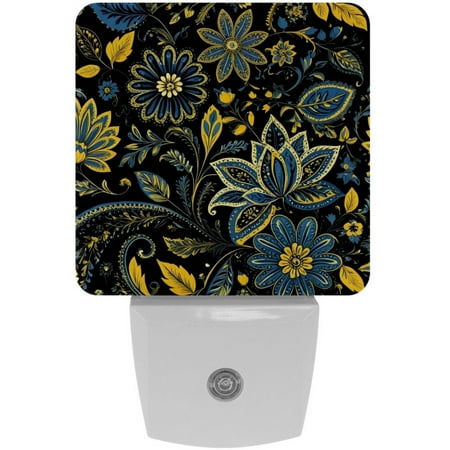 

Night Light Night Lights Plug into Wall 2-Pack Nightlight Plug in Night Light Dusk to Dawn Night Lamp Led Night Light for Adults Kids Room Paisley Retro Navy Blue Cashew Flower Flower