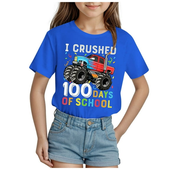 100 Days Of School Shirt Girls Size 6/7 Boy Kid Color Block 100 Dyas Of Shool Print Graphic Tees Relaxed Fit Celebration Top 100% Cotton