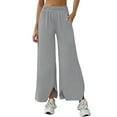 thumbnail image 3 of YOIAVIAOY Women Dressy Bootcut Palazzo Pants Flowy Soft Lounge Pant 2026 Spring Slit High Rise Casual Pull On Slacks Gray L, 3 of 8