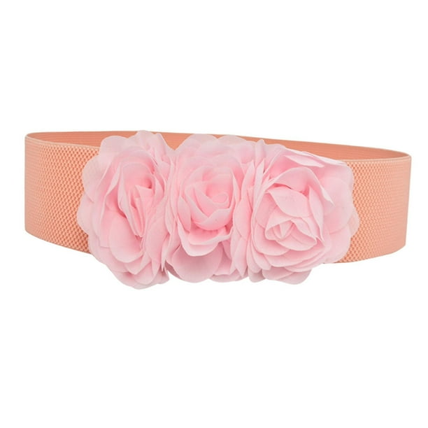 Cinturón elástico con lazo grande y flores para mujer, ancho, ideal para suéteres y accesorios. Rosa