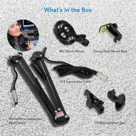 PylePro - Suspension Boom Scissor Microphone Stand with Shock Mount Holder