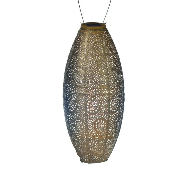 Esschert Design Long Oval LED Lighted Paisley Lantern - 23.75" - Gold