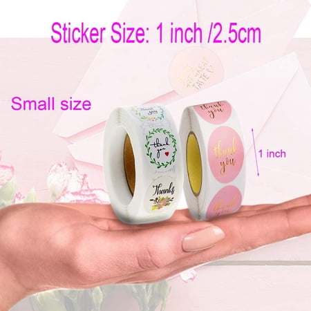 1000Pcs Thank You Stickers For Small Business - 500 Of 1.5" & 500 Of 1", Waterproof Self-Adhesive, Pink Design 1 thumbnail image