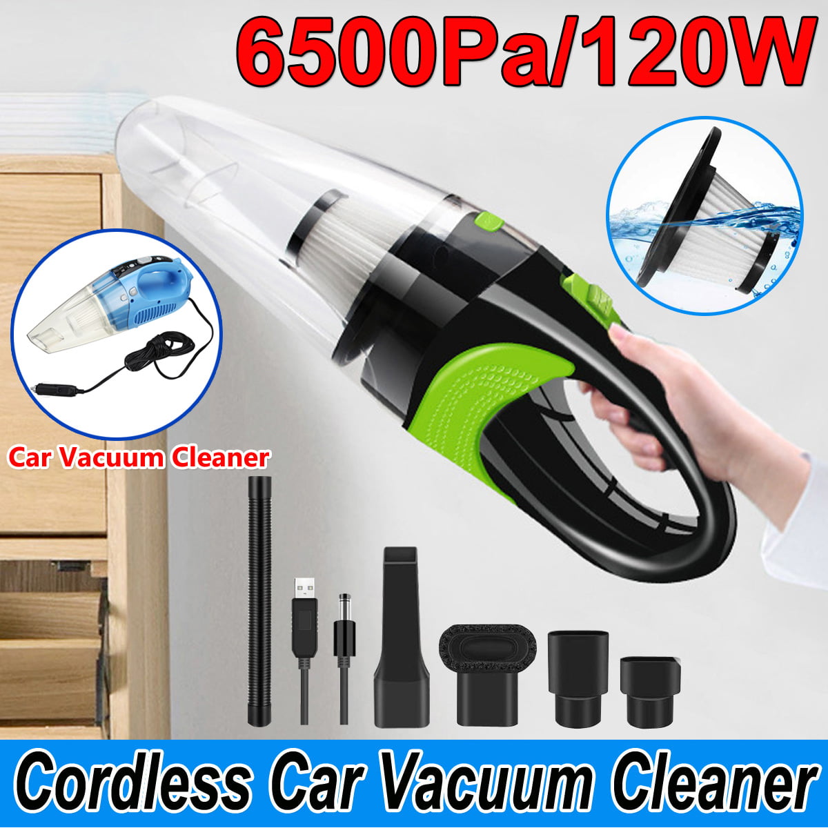 120W Car Vacuum Cleaner Wet Dry 12V Cordless Handheld Home Portable Dust Clean 