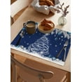 thumbnail image 2 of Placemats Set of 6, Cotton Linen Heat Table Mats Non-Slip Washable Merry Christmas Balls Blue Pine Needles Snowflake Xmas Tree Placemat for Holiday Banquet Dining Kitchen Table Decor, 2 of 5