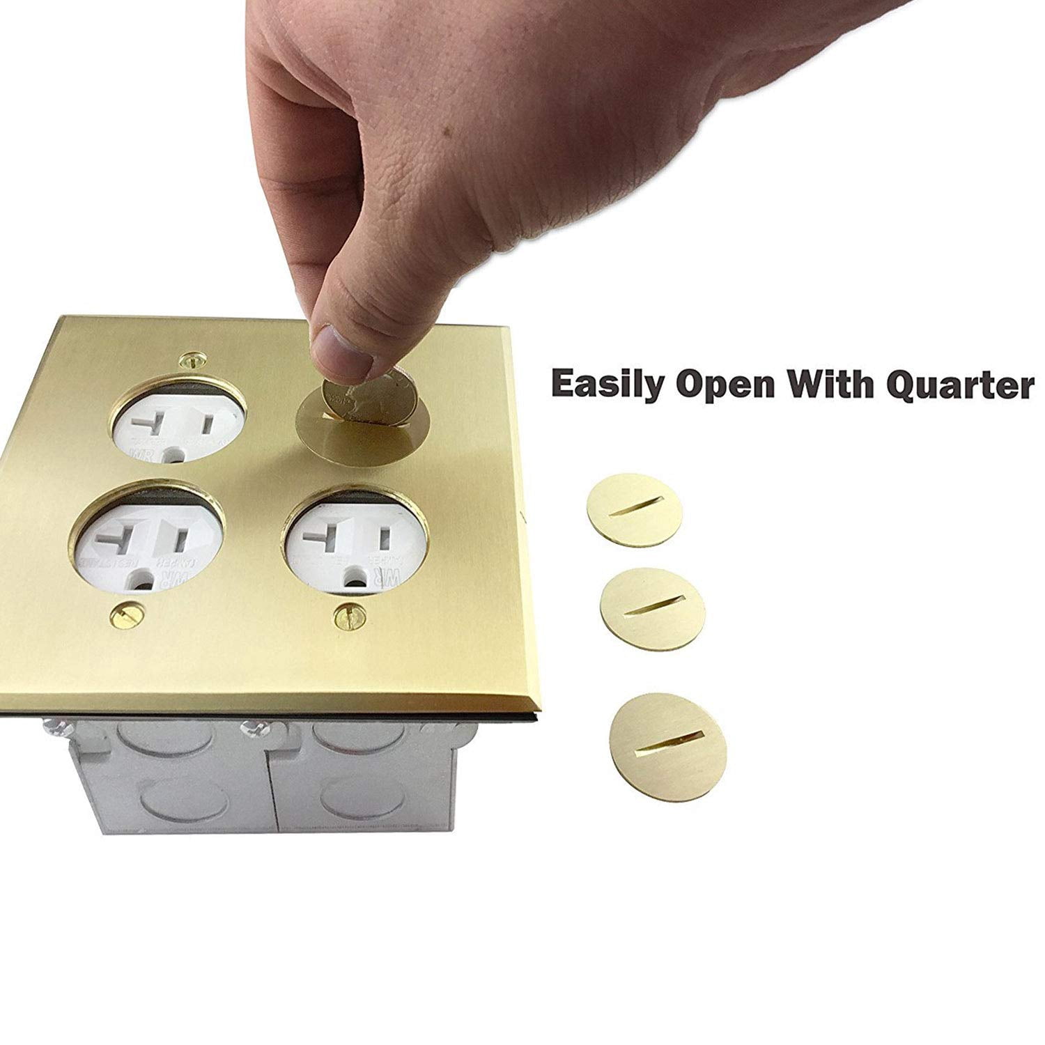 ENERLITES Floor Box kit, 5” x 5” 2-Gang Cover, 20A Tamper-Weather Resistant Receptacle Outlets, Watertight Gasket, Corrosive Resistant Hardware, UL Listed, 975510