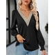 thumbnail image 3 of Blusa informal de manga larga con escote en V y encaje para mujer, 3 of 6