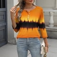 thumbnail image 3 of AUNVITO Women's Print T-Shirt Button Front Round Neck 3/4 Sleeve Casual and Comfortable Loose Fit Top, 3 of 7