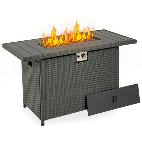 Gymax 44.5'' Propane Fire Pit Table w/ Metal Slatted Tabletop & Stainless Steel Burner Black