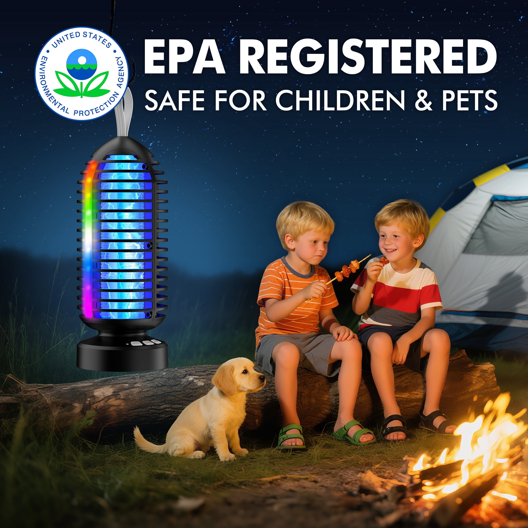 AENKYO Electric Bug Zapper Outdoor, Fly Mosquito Killer Lamp with Color Changing LED Light for Patio, Camping, Black, 2 Pcs