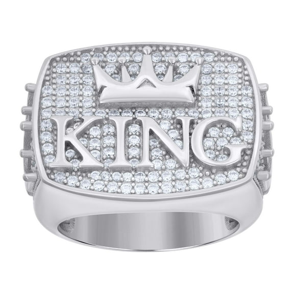 925 Sterling Silver Round Cut Moissanite Men's Rectangle Cluster KING w/ Crown Pinky Ring 1.51 Ct. | Size 9