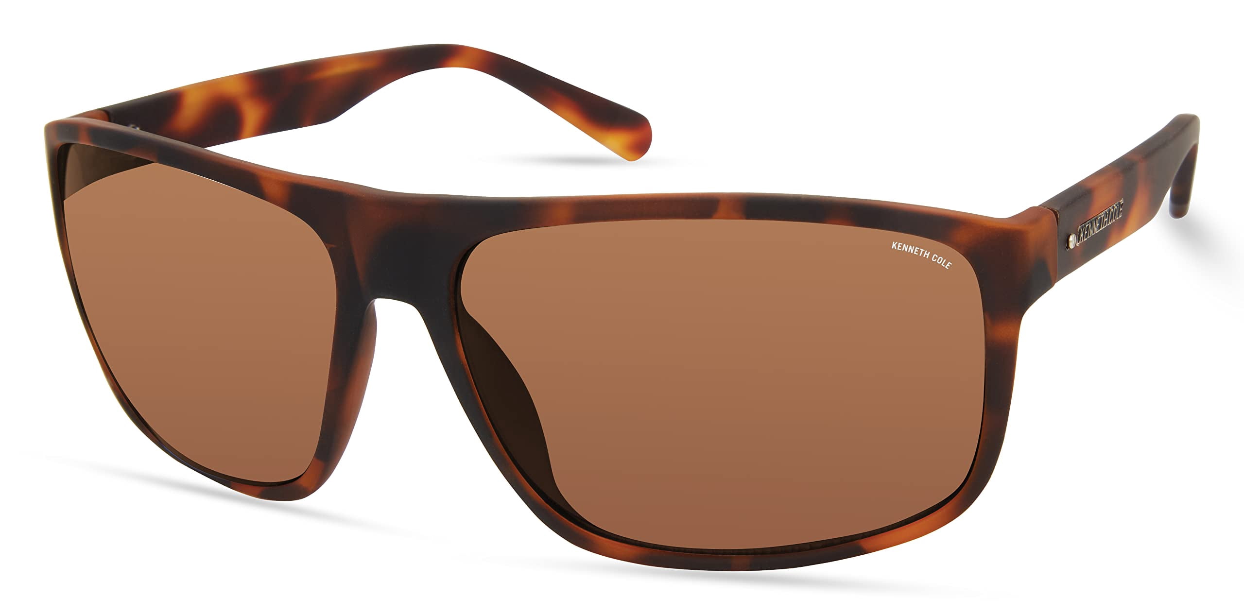 Kenneth Cole New York Men's Rectangular Sunglasses, Dark Havana/Brown, 66mm