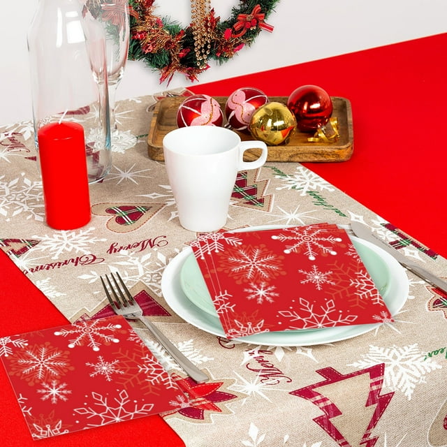 Costeam Christmas Snowflake Napkins, 25Pcs Snowflakes Napkins Disposable Luncheon Dinner Hand Napkin Towel for for Xmas Winter Holiday New Year Birthday Party Decorations