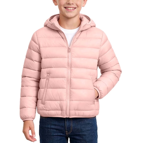 Gamivast Boys Puffer Jacket Hooded Full Zip Quilted Coat with Zipper Pockets Warm Insulated Outerwear for Kids School Travel Outdoor Play Hiking and Cold Weather 14-15Years