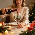 thumbnail image 3 of 2D Christmas Holly Berry Stemmed Wine Glass Clear Handled Drinking Cup Green Decor For Holiday Birthday Party Beverage Serveware, 3 of 3