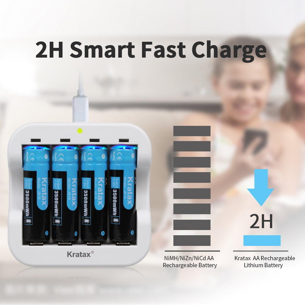Kratax 1.5V Rechargeable AA AAA Lithium Batteries, 4-Pack 3500mWh Lithium AA Batteries and 4-Pack 1100mWh AAA Lithium Batteries with Charger