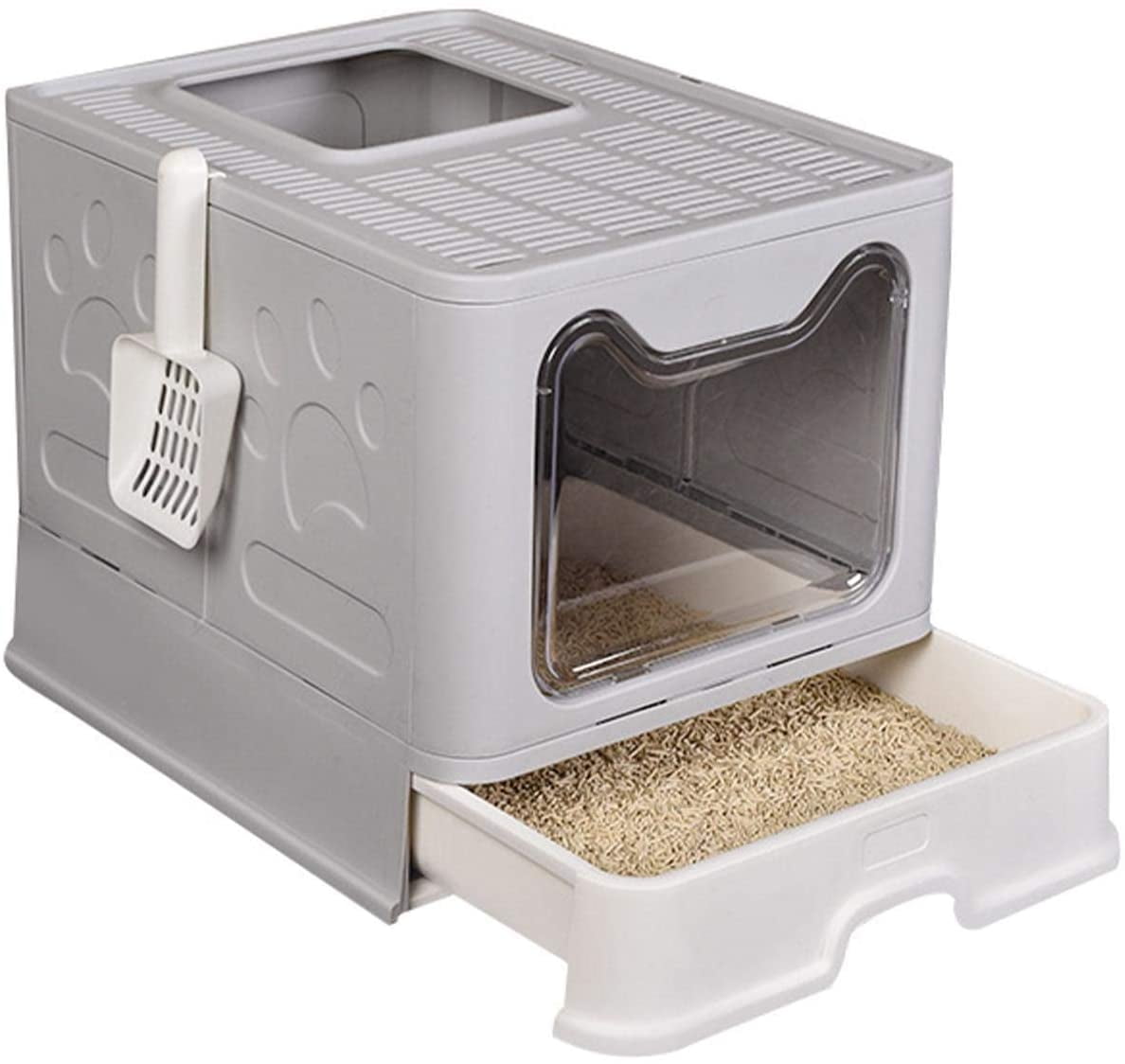 Cat Litter Box, Foldable Top Entry Covered Cat Litter Box with Lid