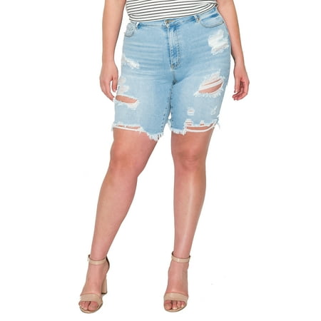 WAX JEAN JUNIOR'S PLUS SIZE DESTRESSED BOYFRIENDS BERMUDA