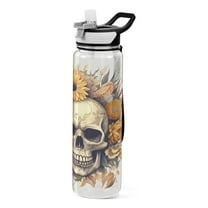 Sunflowers with Skeletons 32oz Water Bottles with Straw Tritan Leakproof Sports Bottle BPA Free Clear for Fitness Gym Swimming Cycling