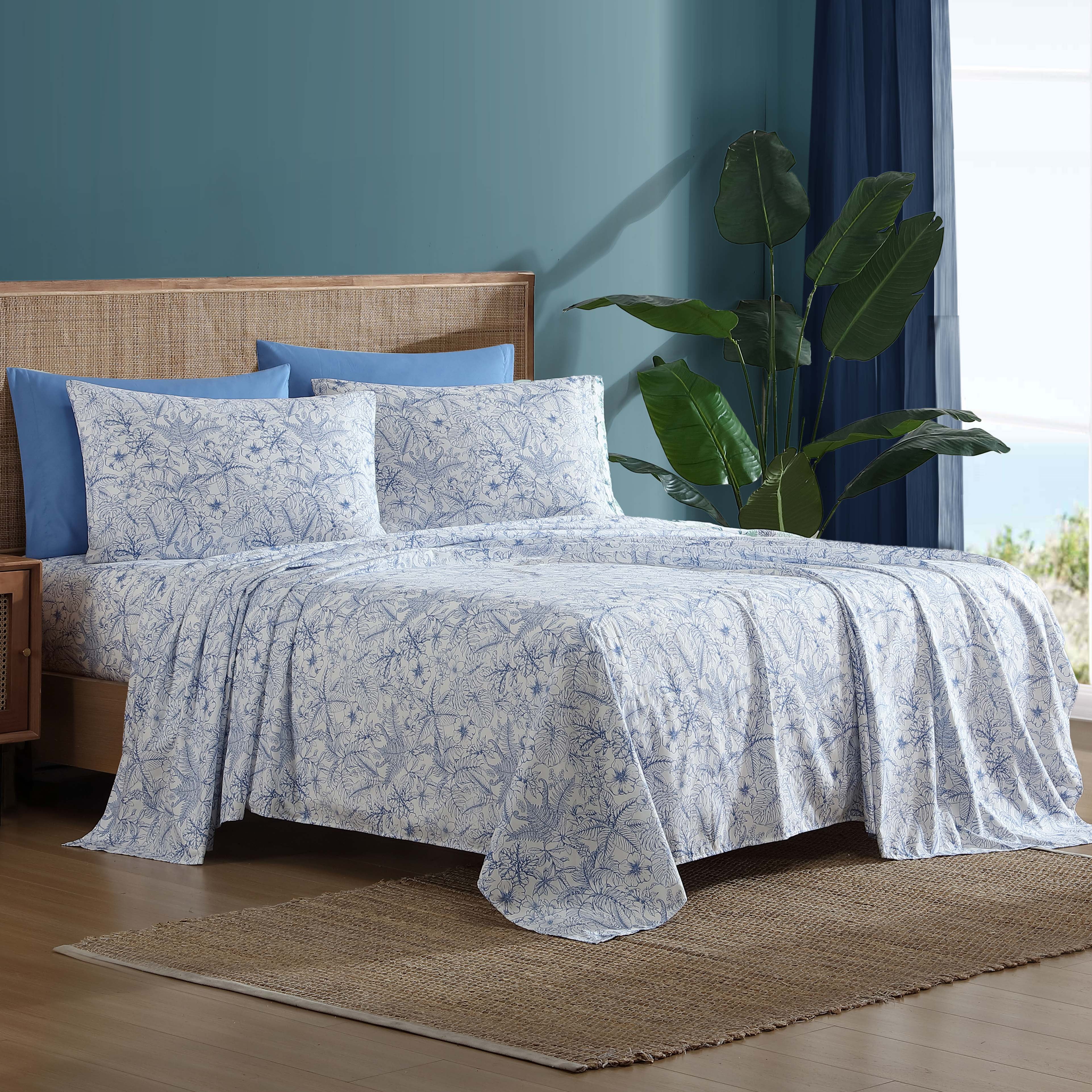 Caribbean Joe, Cooling 6PC Sheet Set, King, Tropical Toile Blue