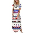 thumbnail image 2 of Ovzne Robes d'Été pour Femmes Robes d'Été Décontractées Imprimé Col Rond Manches Courtes Poches Robe Longue Imprimée Grande Taille Robes Longues Imprimées Manches Courtes en Liquidation, 2 of 5