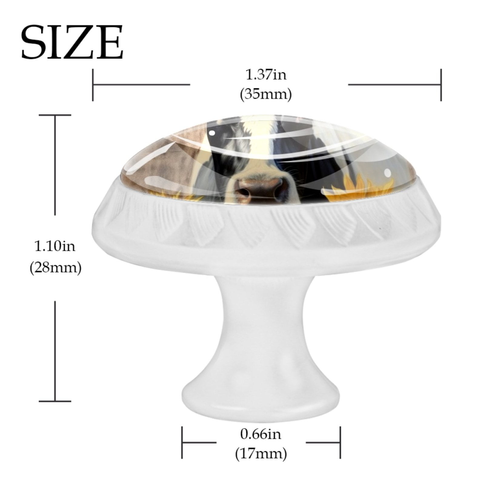 4 Pcs Cow and Sunflower Knobs for Kitchen Cabinet Cupboard Dresser Bookcase Drawer Pulls Handles Round Home Decor