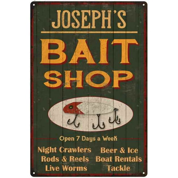 JOSEPH'S Green Bait Shop Man Cave Wall Decor Gift 8x12 Metal 208120027012