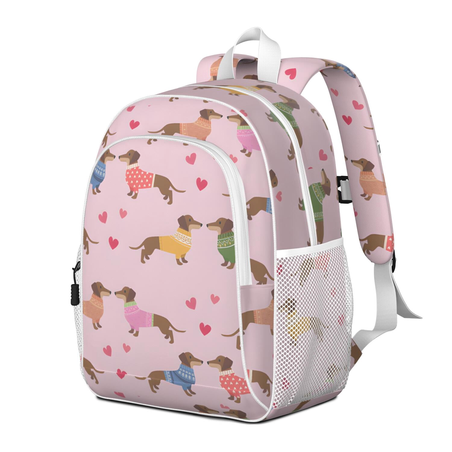 Colorful Funny Dachshund Backpack for School,Cute School Bag,Schoolbag with Adjustable Shoulder Straps & Padded Back,15"x11.42"x5.5"