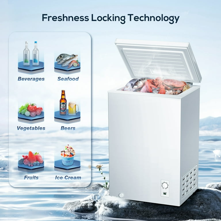 KISSAIR 2.7 Cubic Feet Chest Freezer with Free Standing Top Open Door  Compact Freezer with Adjustable Temperature (2.7 Cubic Feet, White)