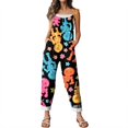 thumbnail image 5 of EANJE Womens Halloween Jumpsuit Wide Leg Holiday Gothic Skull Floral Print Overall Sleeveless Womens Romper Straps Jumpsuit Loose Bib Overalls Winter Clothing Pink L, 5 of 6