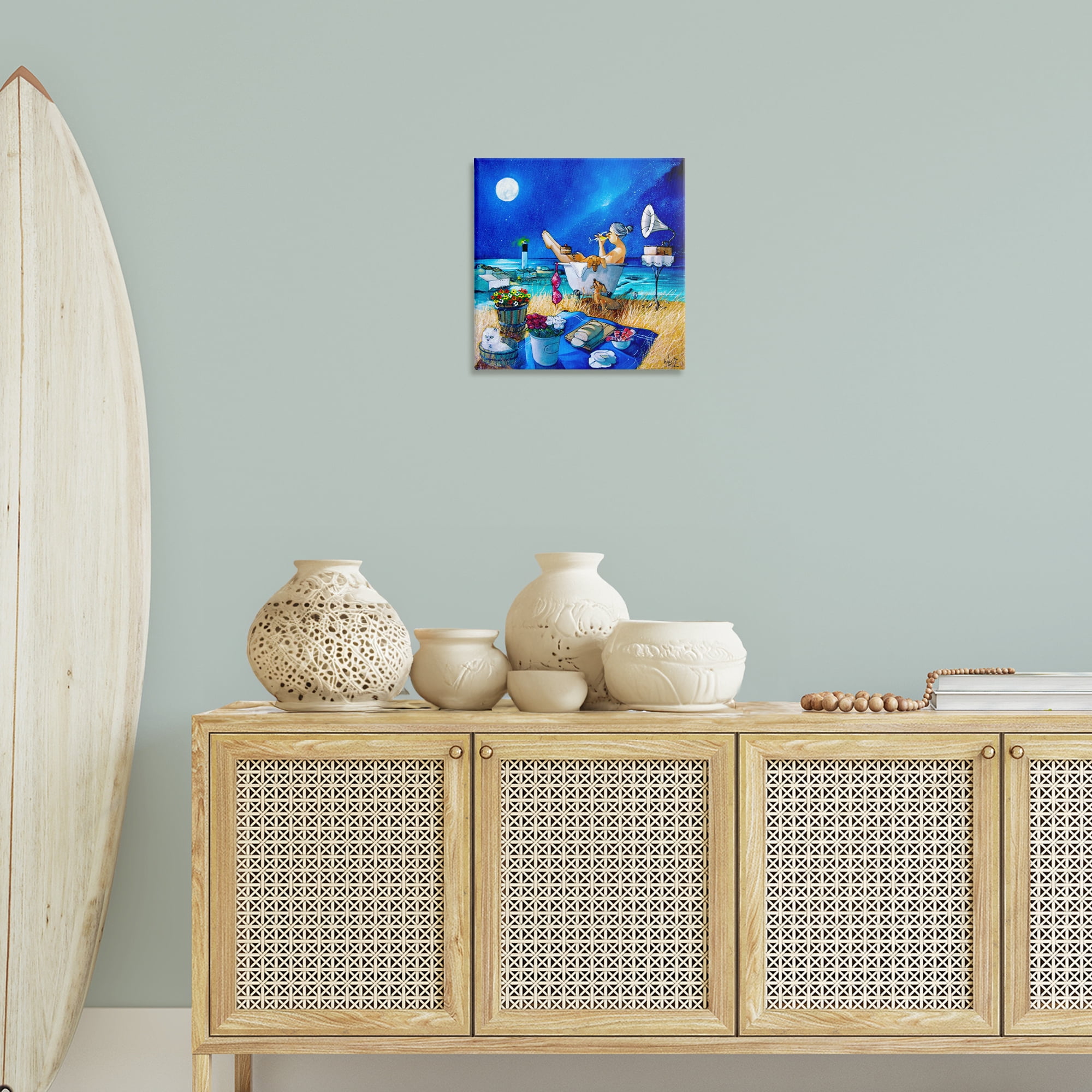 Stupell Industries Nighttime Bath by Sea Food & Beverage Painting Wrapped Canvas Art Print Wall Art, 17 x 17