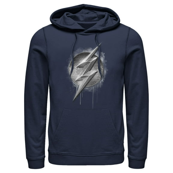 Men's Zack Snyder Justice League The Flash Silver Logo  Pull Over Hoodie Navy Blue Large