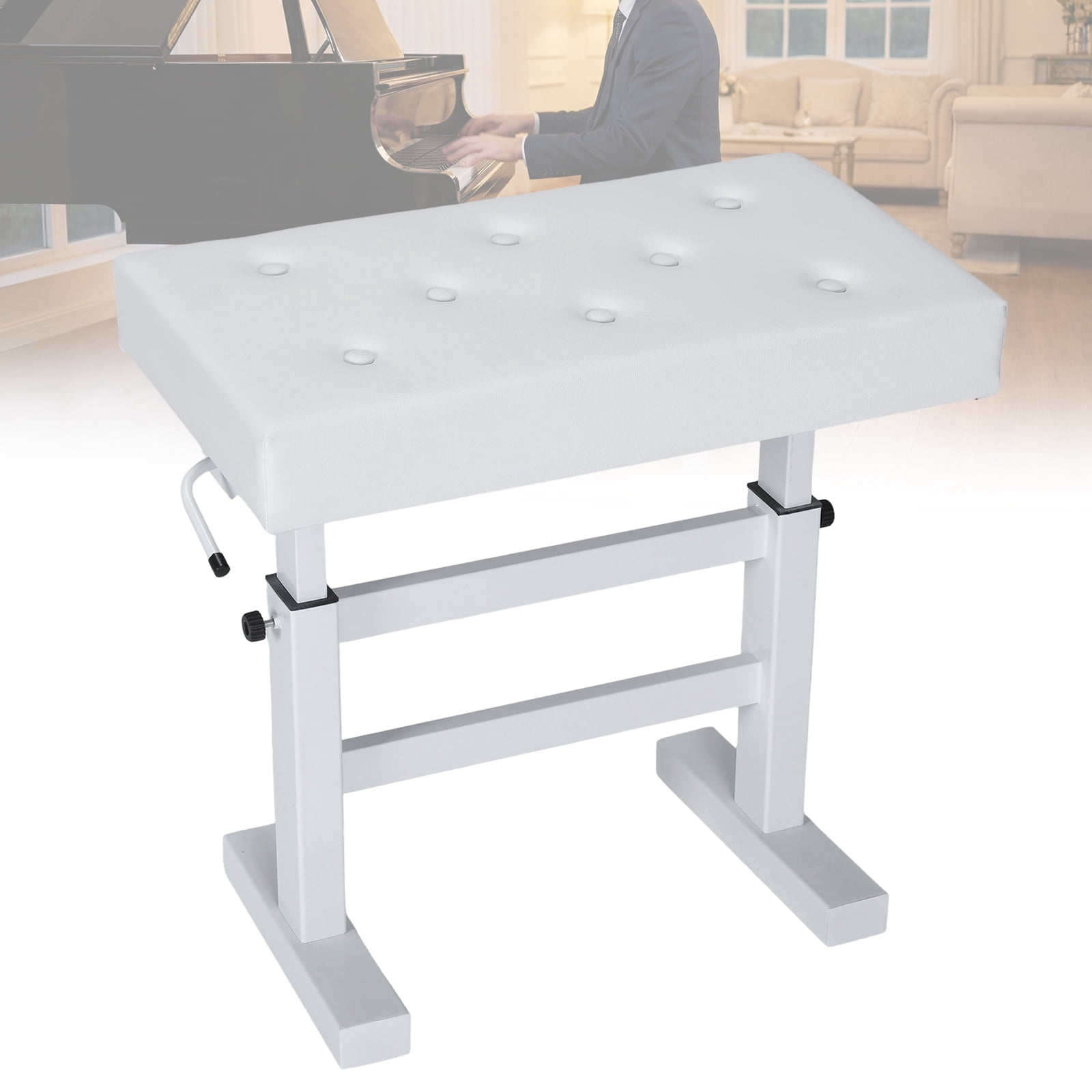 golytefs Hydraulic Lifting Keyboard Bench Pu Leather Height Adjustable Piano Bench Non-slip High-density Sponge Thickened Chair Load Up To 396LBS for Home/music Room/classroom (White)