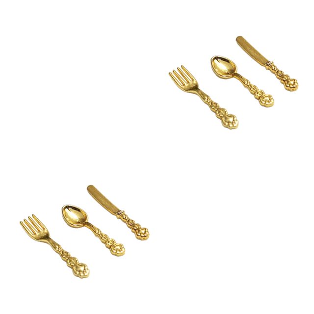 Ounissouiy Vajilla de 3 piezas, modelo de decoración para casa de muñecas, cuchara de cocina en miniatura, cubiertos de imitación de aleación Type1 NO1