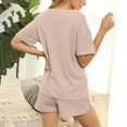 thumbnail image 4 of Women's Casual 2 Piece Outfits Round Neck Short Sleeve Tops and Drawstring Shorts Lounge Sets Pajamas with Pockets, 4 of 5