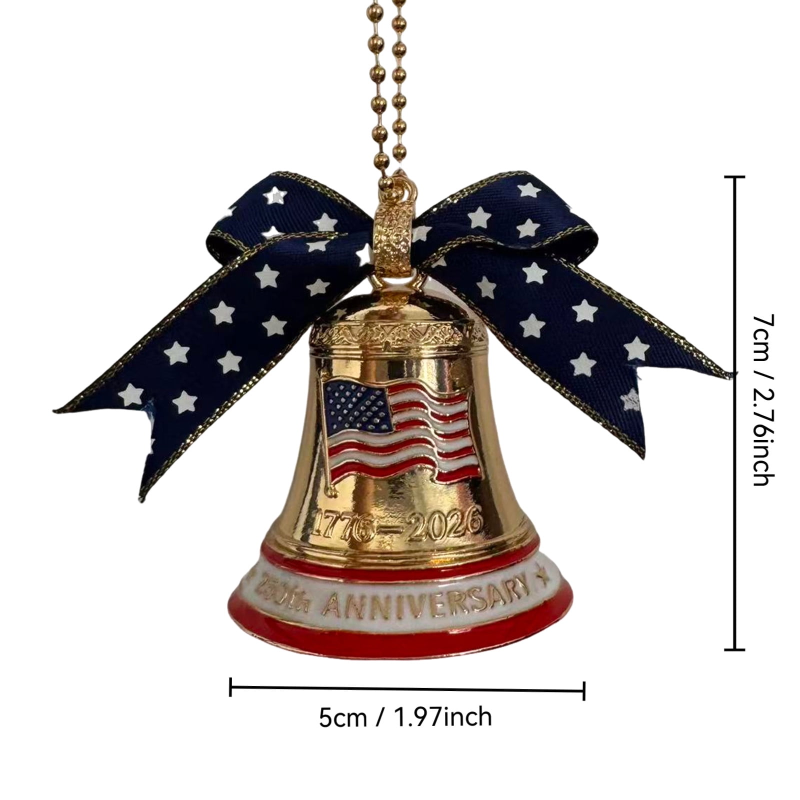 USA 250th Anniversary Bell Ornament, 3D Handmade Metal Christmas Bell Ornament for Tree or Garden, Enamel Crafted Detailing, Red & Gold Commemorative Hanging Decor for Collectors and Patriotic (4PCS)