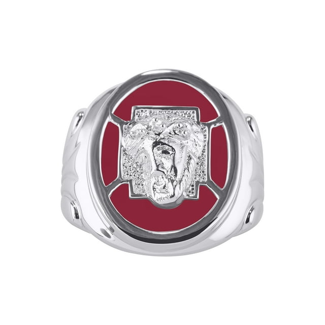 RYLOS Men's Rings Sterling Silver Christ Head Religious Ring With Diamonds and Red Quartz Red Quartz Designer Men's Jewelry Size 10