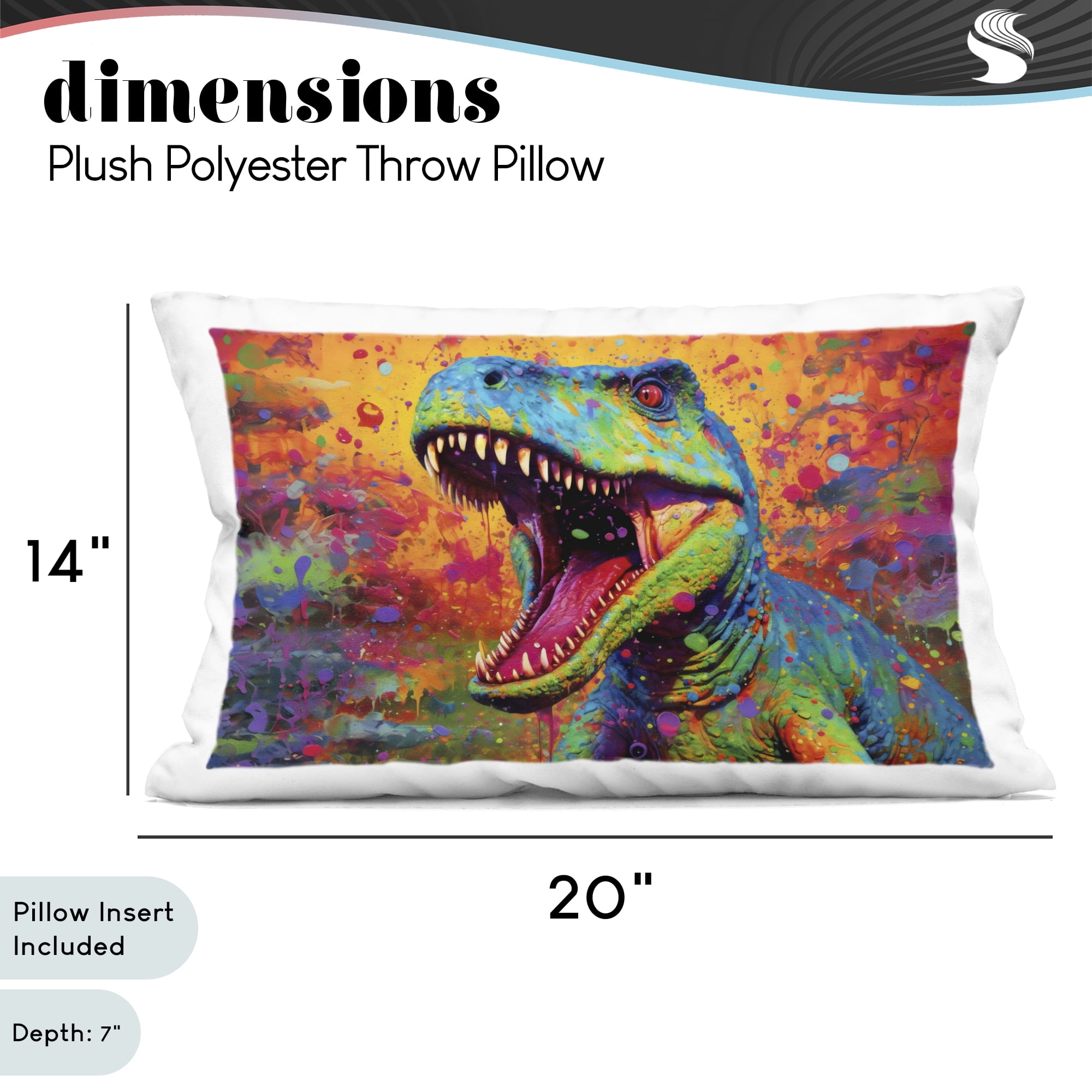 Stupell Industries Colorful T-Rex with Splatter Decorative Printed Throw Pillow, design by Creative Studio